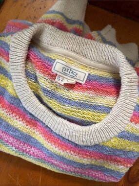 Fat Face Multicolor Striped Crewneck Sweater with Cream Trim